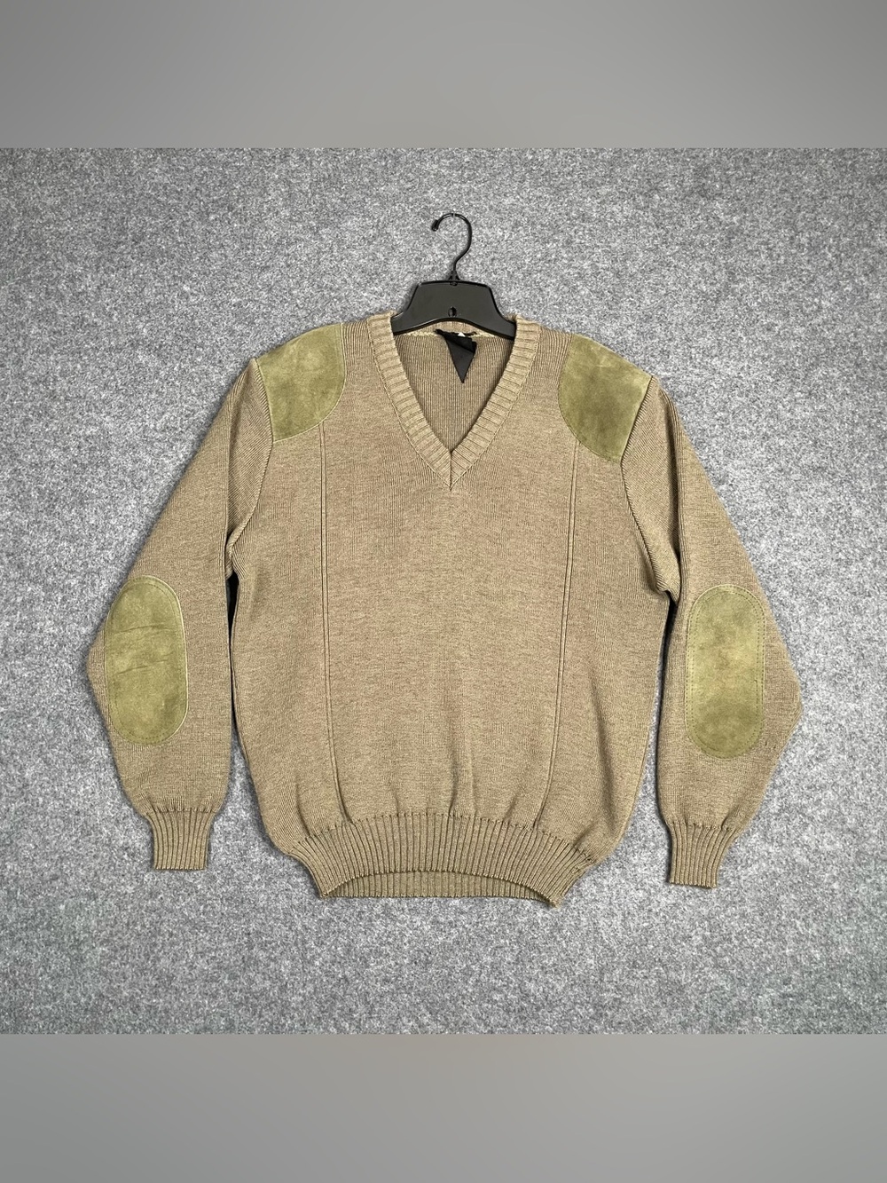 Vintage Barbour Wool Pullover Sweater Mens Small Green Elbow Patch V Neck Jumper